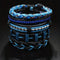 5 Pcs Men's PU Leather Hand Woven Multi-Layer Braided Blue Wristband Bracelets